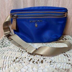 Michael Kors Royal Blue and Tan Nylon Fanny Pack Bag